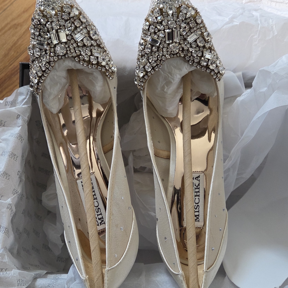 🆕️Badgley Mischka Crystal Embellished Heels - Cream and Silver - Picture 3 of 8